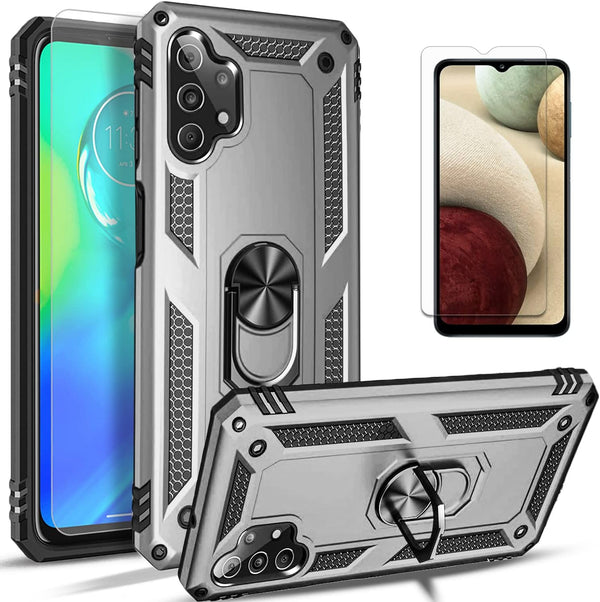 STARSHOP Samsung Galaxy A32 5G Case with Tempered Glass Screen Protector, Military Grade Shockproof Dual Layer Cover -