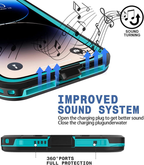 Design Waterproof Case for iPhone 14 Pro, Phone Case with Screen Protector, 6.1'', Turquoise