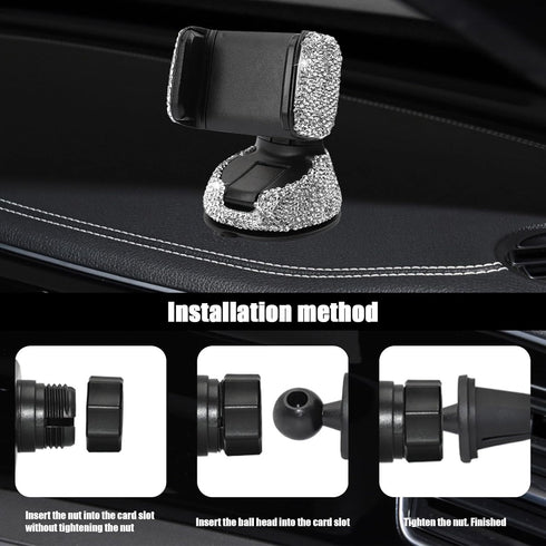 Pack-1 Bling Car Phone Holder, 360 Degrees Adjustable Shiny Car Phone Mount, Universal Crystal Rhinestone Stand
