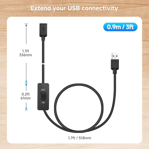 Cable Matters 2-Pack USB On Off Switch, 3ft Short USBA Extension Cable with ON Off for Data and Power