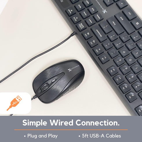 X9 USB Keyboard and Mouse Combo, Ergonomic Full-Sized Wired Keyboard and Mouse with Wire for Desktop & Laptop
