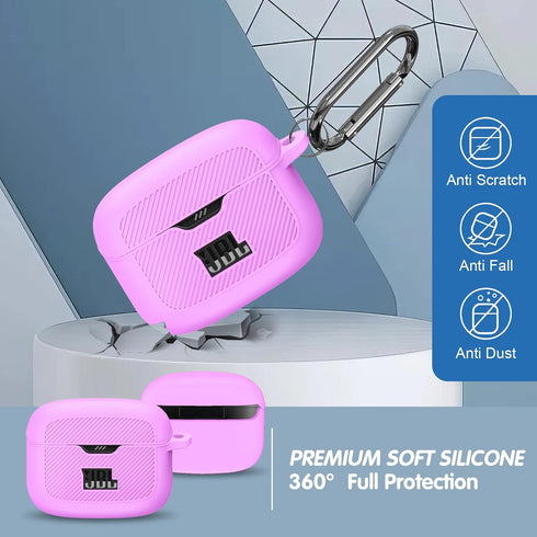 Silicone Case Compatible with Tune Buds, Shock Proof Waterproof Portable Cover with Metal Carabiner, Light Purple