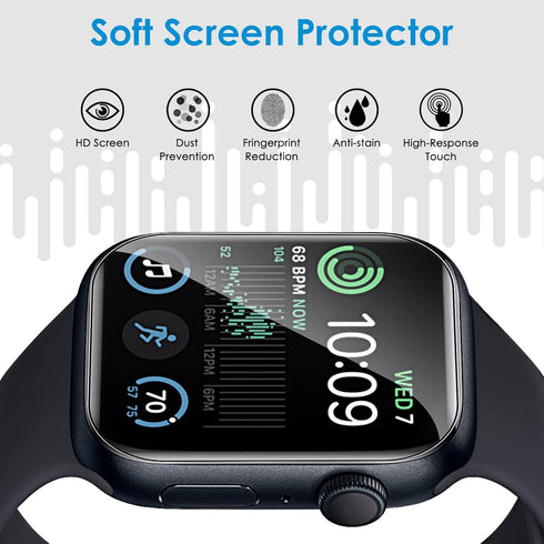 UniqueMe 6 Pack TPU Screen Protector for Apple Watch 44mm SE Series 6/5/4, Anti-Scratch Soft HD Clear Film