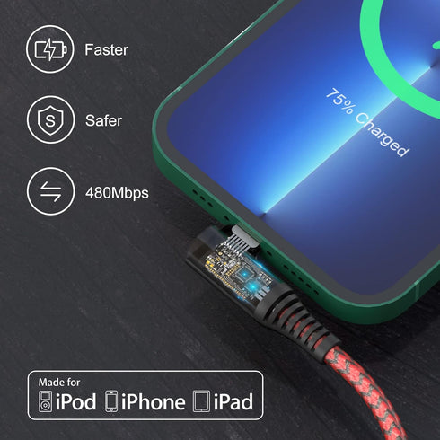 Long USB C to Lightning Cable 20ft, MFi Right Angle Lightning Cable 2.4A Fast, Heavy Duty Charger Cord for iPhone