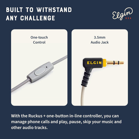 Elgin Ruckus+ Earplug Earbuds with Mic, 25 dB Noise Reduction Wired Earbuds, OSHA Compliant Hearing Protection for Work