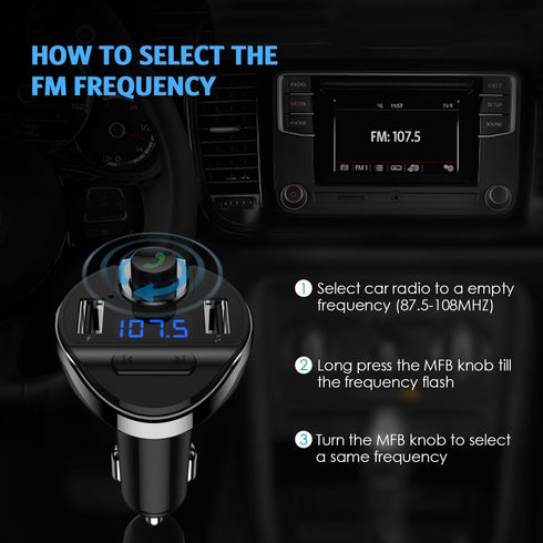 Criacr Aux Bluetooth Adapter for Car - Hands-Free Call Dual Ports Charger, FM Radio Transmitter Receiver, Mp3 Audio