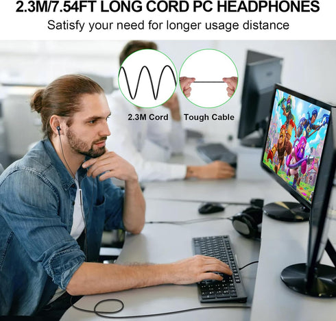 USB Headset with Microphone for PC, 7.5 Ft Cable, Wired USB Earbuds with Mute in-Line Stereo Noise Canceling for Laptop