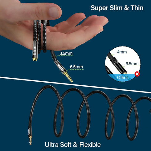 10 1/8 Inch 3.5 MM Elecan Headphone Extension Cable Ft, AUX Cord Wire Male to Female, Hi-Fi Sound Thin&Slim Braided TRS