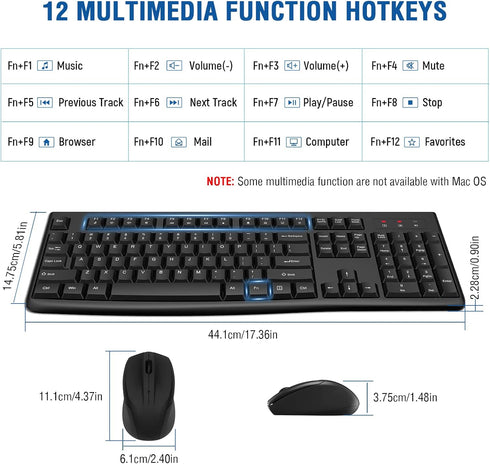 EDJO Wireless Keyboard and Mouse Combo, Full-Sized 2.4GHz USB Computer Wireless Keyboard and Optical Mouse for Windows,