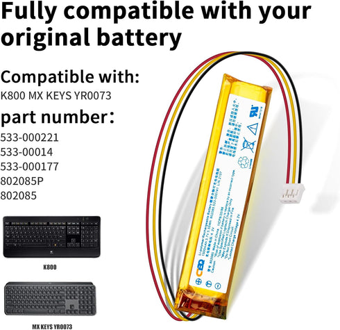 CBQ 1500mAh MX Keys Replacement Battery for MX Keys K800, Wireless Keyboard Mouse Replacement Battery