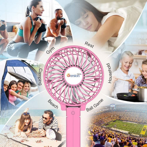 VersionTECH. Mini Handheld Fan, USB Desk Fan, Portable Table Fan with Rechargeable Battery for Travel, Pink