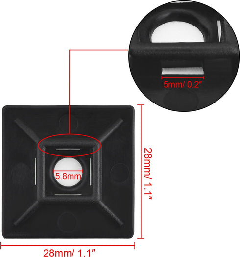 100 Pack Black Zip Tie Adhesive Mounts, Self Adhesive Cable Base Holders with Multi-Purpose Cable Tie