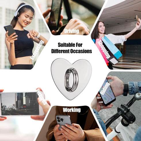 Ptwola 16 Pcs Phone Ring Holder Grip Heart Shaped Adhesive Metal Finger Ring Stand Universal Finger Grip for Cell Phone
