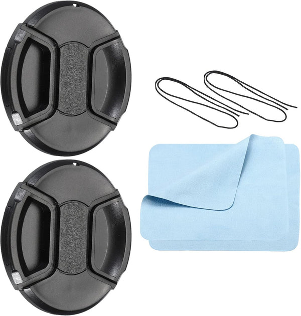 PATIKIL 2 Pack Center Pinch Camera Lens Cap with Cap String and Microfiber Cleaning Cloth for 82mm Lenses