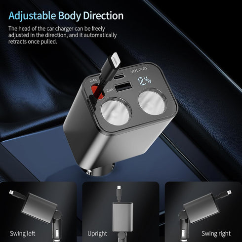 Paiholy 5 in 1 Retractable Car Charger Cigarette Lighter Splitter, 159W Fast Charger with Dual USB Port