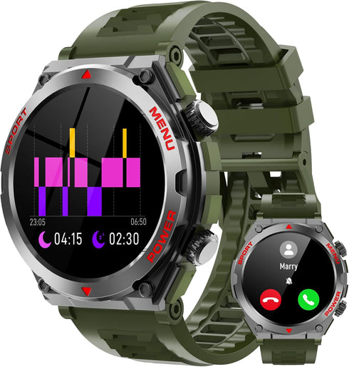 Military Smart Watch, 1.52-Inch Touch Screen Tactical Smartwatch with Text, Call, Heart Rate - Green