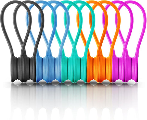 Upgraded Magnetic Cable Holder, 10Pcs Multicolor Silicone Cord Ties, Twist Ties, Cable Management Clips