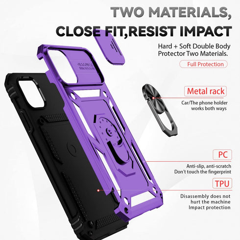 SunStory iPhone 11 Case (Purple) - Military-Grade, HD Screen Protector, Slide Camera Cover & Kickstand.