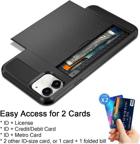 Vofolen Case for iPhone 11, Wallet Credit Card Holder, Anti-Scratch Dual Layer Hybrid Bumper Armor, Matte Grey