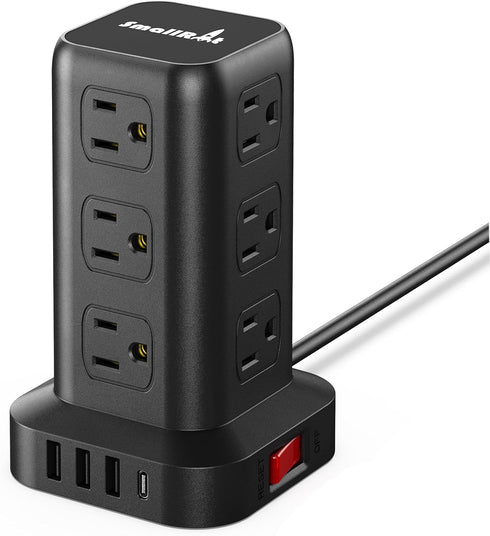 PD20W Surge Protector Power Strip Tower with 15FT Extension Cord, 12 AC & 4 USB (1 USB C) - Office Desk
