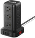 PD20W Surge Protector Power Strip Tower with 15FT Extension Cord, 12 AC & 4 USB (1 USB C) - Office Desk