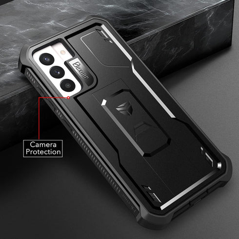 Dexnor Heavy Duty Case for Samsung Galaxy S21 FE 5G, Built-in Screen Protector and Kickstand, Black