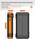 Solar Power Bank 20,000mAh with Hand Crank and 4 Cables, 22.5W Fast Charge, 5 Outputs, SOS Flashlights, Carabiner