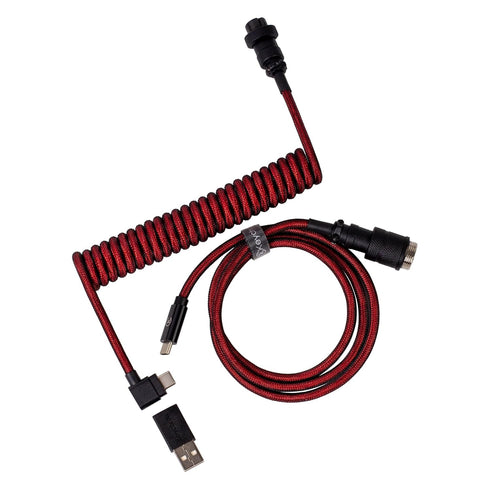 Keychron Premium Coiled USB-C Angled Red Cable, 5-Pin GX16 Detachable Metal Connector,