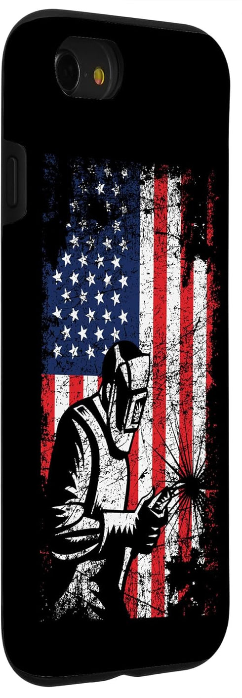 iPhone SE (2020) / 7 / 8 American Flag Patriotic Distressed Welding Case, Welder Gifts