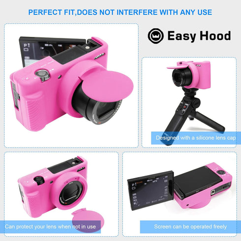Easy Hood Camera Case for Sony ZV-1 with Removable Lens Cover, Anti-Scratch Slim Fit Silicone - Pink
