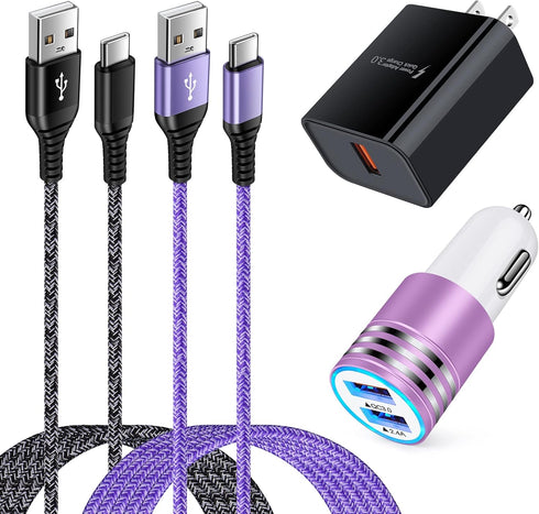 Quick Charge 3.0 Wall Charger Block, C Charger Cable for Android Phone with Car Plug Fast Charge for Samsung Galaxy A73