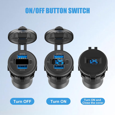 12 Volt USB Outlet Dual Quick Charge 3.0 Port, Waterproof 12V Power Outlet Cigarette Lighter Replacement DIY Kit