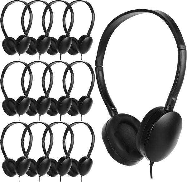Kids Headphone Bulk 24 Pack for Classroom, Wholesale Earphones Class Set for Students Teens Children - Black