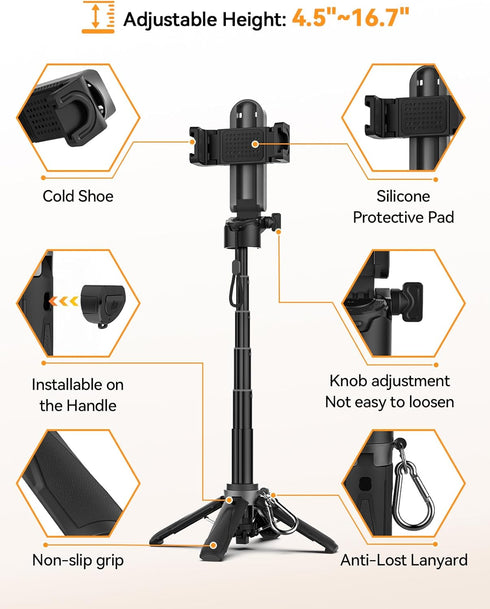Takerers 4-in-1 Tripod360 Portable Selfie Stick Tripod with RemotePocket Size Extendable Cell Phone Rotation Mini