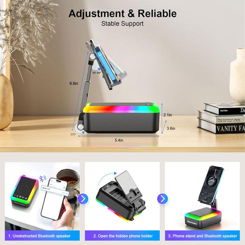 Gifts for Men Women, Cell Phone Stand with Bluetooth Speaker and Light, Portable Lanyard, Unique Birthday Gift Ideas