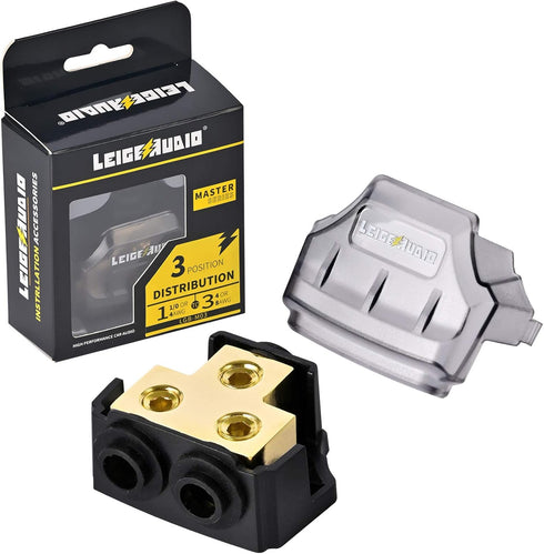 0/2/4 Gauge in 0/2/4 Gauge Out Copper Power Distribution Block for Car Audio Splitter (1 in 2 Out)
