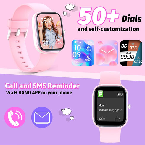 Kids Smart Watch with Fitness Tracker, 1.5" DIY Dial, 19 Sport Modes, IP68 Waterproof, Heart Rate Monitor, Great Gift