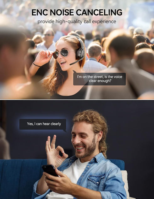 TECKNET Trucker Bluetooth Headset, Wireless Headphones with Microphone & Dongle, AI Noise Canceling, 70h Comfort for PC