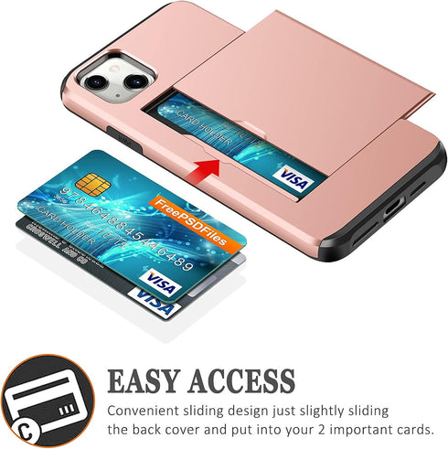 SAMONPOW Compatible with iPhone 13 Case with Card Holder Dual Layer Hybrid Wallet Case Heavy Duty Protection Shockproof 13 Case for Women Men Anti-Scratch Case for iPhone 13 6.1 inch Rose Gold