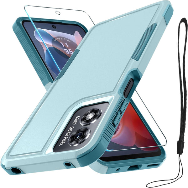 for Motorola Moto G Play 2024 Case - Full Body Heavy Duty Rugged Shockproof Protective Phone Cover with Lanyard Strap