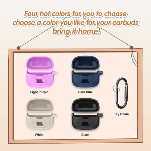 Silicone Case Compatible with Tune Buds, Shock Proof Waterproof Portable Cover with Metal Carabiner, Light Purple