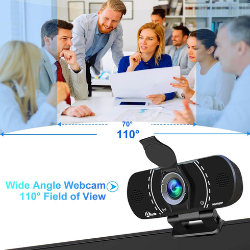 Akyta 1080P Webcam with Microphone, Noise-Canceling, Privacy Cover & Wide Angle 110 , USB Web Camera for Video Calling