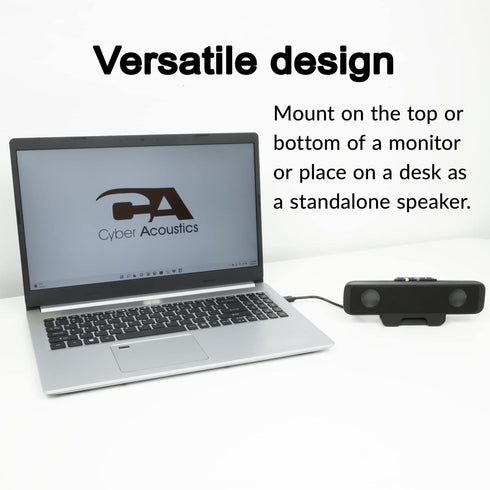 Cyber Acoustics USB Speaker Bar (CA-2890) Stereo USB Powered Speaker with Convenient Controls, Clamps to Monitor