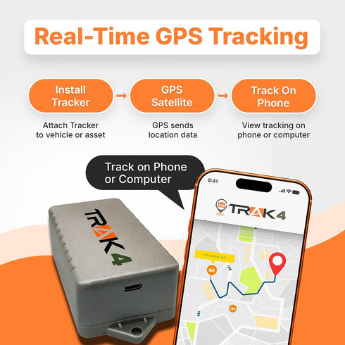 Trak-4 Assets, GPS Tracker for Vehicles, Equipment. Long Battery Life, Waterproof, Global Tracking. Low-Cost