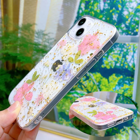 Abbery iPhone 14 Plus Case, Sparkly Pink Flower Design, Cute Clear Glitter Soft Silicone Floral Aesthetic Cover for