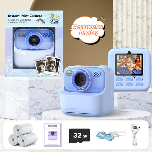 Upgrade Kids Instant Print Camera, 1080P HD Dual-Lens with Print Paper & 32G Card, Gifts for Ages 3-16