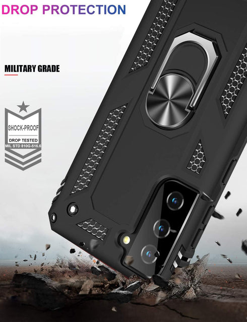 IKAZZ for Galaxy S21 Plus Case, Military Grade Shockproof Heavy Duty with Magnetic Kickstand, Black