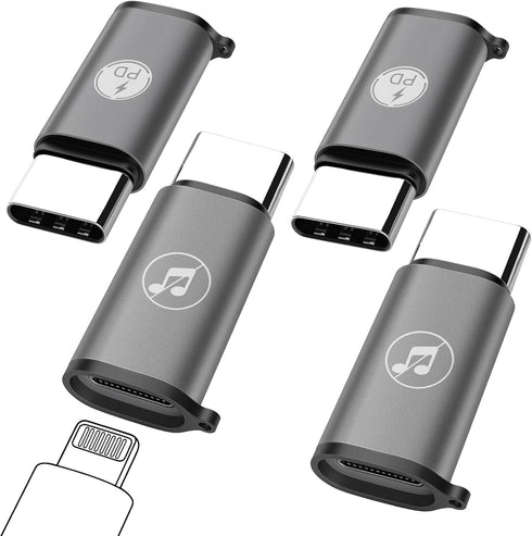 4-Pack Lightning Female to USB C Male Adapter, Type C Charger Cable for iPhone 15 Pro Max, iPad Pro, Samsung S24