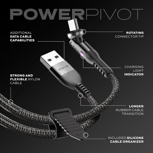 Statik PowerPivot USB to USB C Cable, Fast Charging 360° Rotating Head, 15W USB C Charger, Data Transfer Cord, 3ft/1m