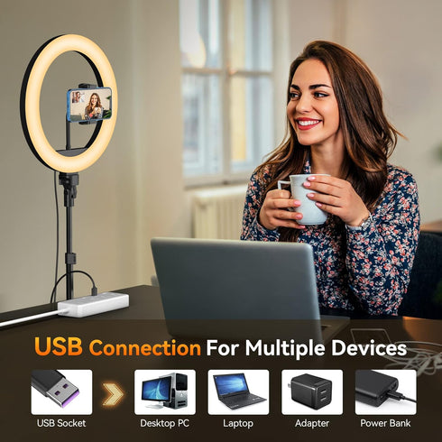 TODI 12" Dimmable LED Ring Light with 63" Tripod Stand, Phone Holder, Remote for Makeup/Live Stream/Photography